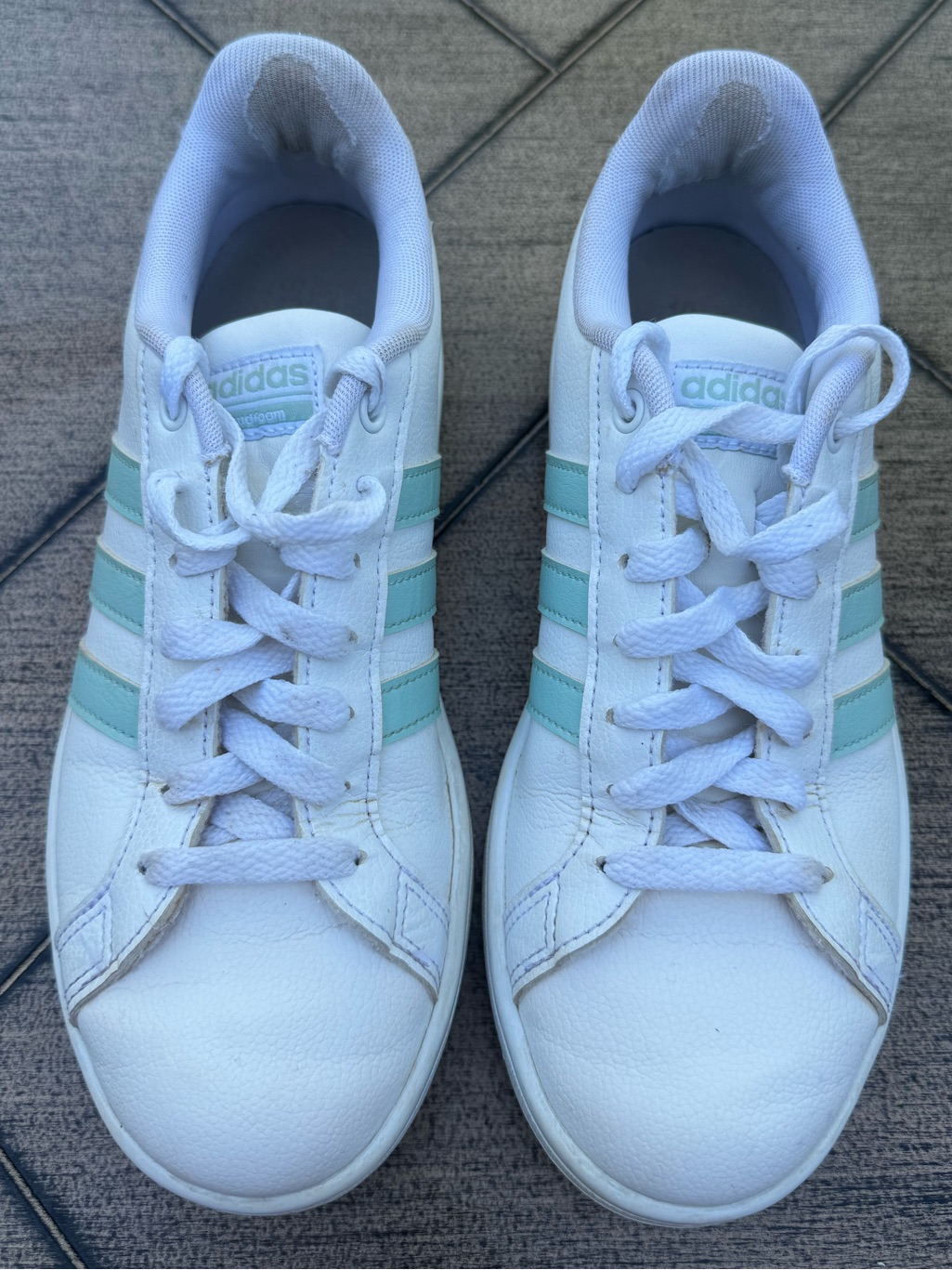 Adidas Grand Court Cloudfoam White Mint Stripe Sneakers Women’s 7